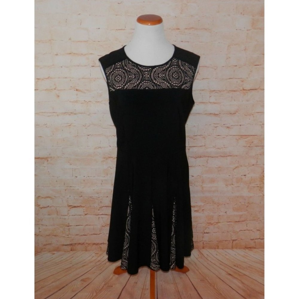 Betsy & Adam Women's 12 Lined Pleated Stretch Peek A Boo Neck Overlay Dress 2532